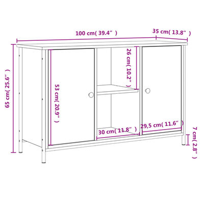 vidaXL TV Cabinet Sonoma Oak 100x35x65 cm Engineered Wood