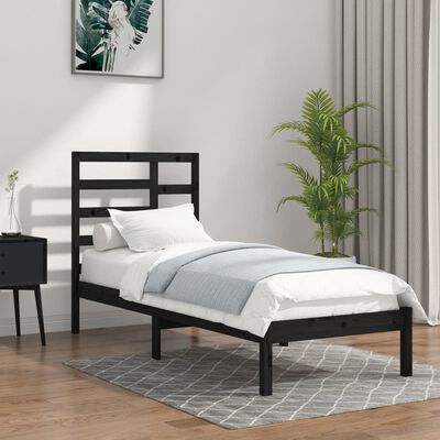 vidaXL Bed Frame without Mattress Black Solid Wood 90X190 cm Single