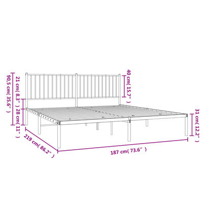 vidaXL Metal Bed Frame without Mattress with Headboard Black 183x213 cm