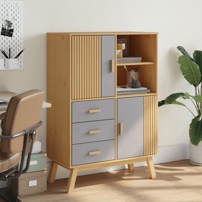 vidaXL Highboard OLDEN Grey and Brown 85x43x125 cm Solid Wood Pine