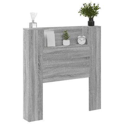 vidaXL Headboard Cabinet with LED Grey Sonoma 100x16.5x103.5 cm