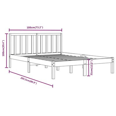 vidaXL Bed Frame Solid Wood Pine 180x200 cm Super King Size