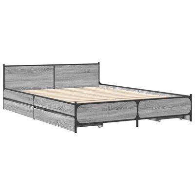 vidaXL Bed Frame with Drawers without Mattress Grey Sonoma 120x190 cm Small Double