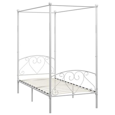 vidaXL Canopy Bed Frame without Mattress White Metal 120x200 cm