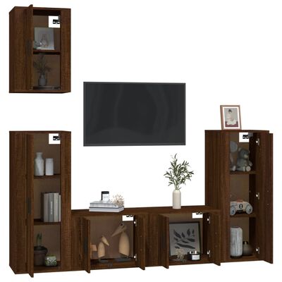 vidaXL 5 Piece TV Cabinet Set Brown Oak Engineered Wood