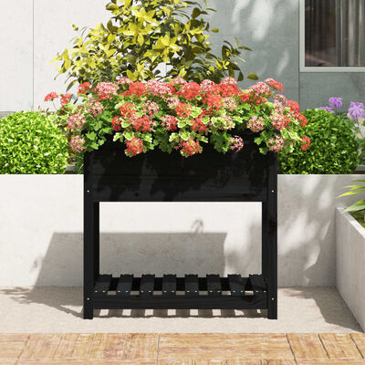 vidaXL Planter with Shelf Black 82.5x54x81 cm Solid Wood Pine