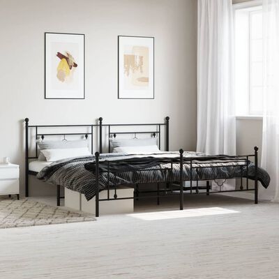 vidaXL Metal Bed Frame without Mattress with Footboard Black 193x203 cm