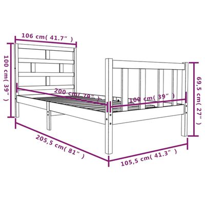 vidaXL Bed Frame without Mattress Black Solid Wood 100x200 cm (810076+814183)