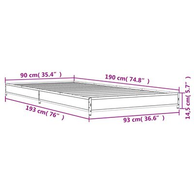 vidaXL Bed Frame without Mattress Smoked Oak 90x190 cm Single