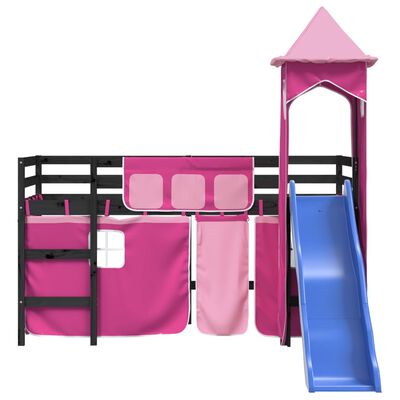 vidaXL Kids' Loft Bed with Tower without Mattress Pink 80x200 cm