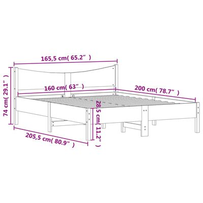 vidaXL Bed Frame without Mattress Wax Brown 160x200 cm Solid Wood Pine