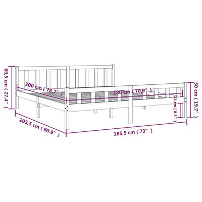 vidaXL Bed Frame without Mattress White Solid Wood Super King