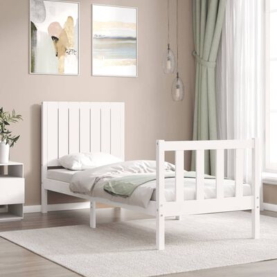 vidaXL Bed Frame without Mattress White Small Single Solid Wood Pine