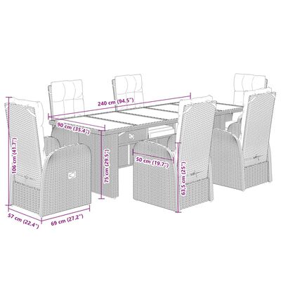 vidaXL 7 Piece Garden Dining Set with Cushions Black Poly Rattan