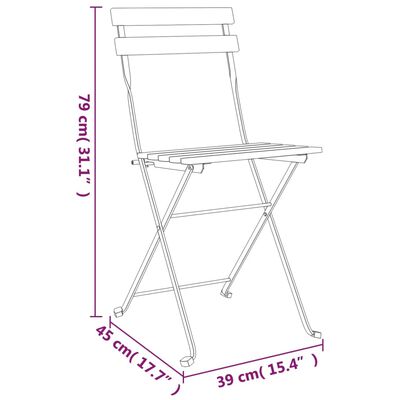 vidaXL Folding Bistro Chairs 2 pcs Solid Wood Teak and Steel