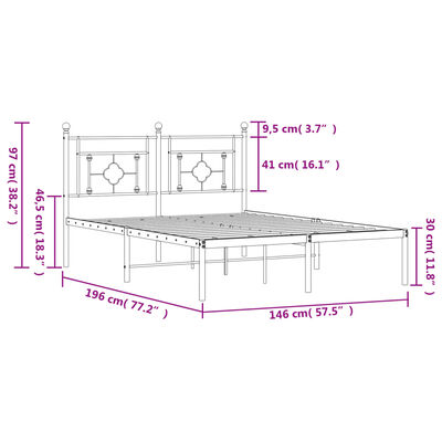 vidaXL Metal Bed Frame without Mattress with Headboard Black 140x190 cm