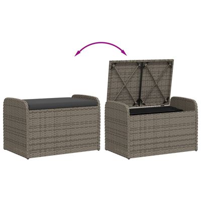 vidaXL Storage Bench with Cushion Grey 80x51x52 cm Poly Rattan