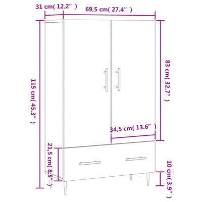 vidaXL Highboard White 69.5x31x115 cm Engineered Wood