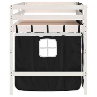 vidaXL Kids' Loft Bed with Curtains without Mattress White&Black 90x190 cm Single