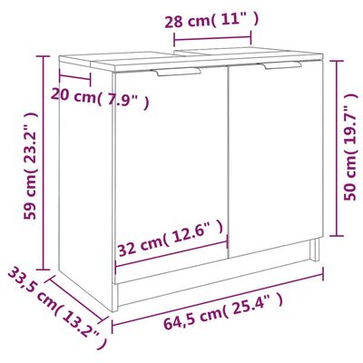 vidaXL Bathroom Cabinet High Gloss White 64.5x33.5x59cm Engineered Wood