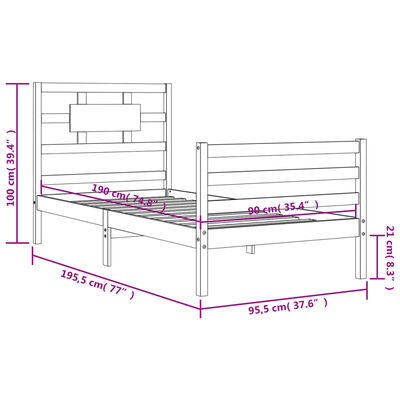 vidaXL Bed Frame without Mattress White Single Solid Wood