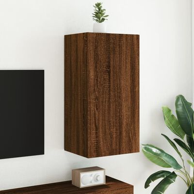 vidaXL TV Wall Cabinet with LED Lights Brown Oak 40.5x35x80 cm