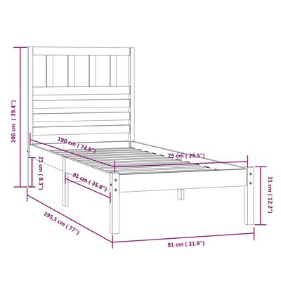 vidaXL Bed Frame without Mattress Honey Brown 75x190 cm Small Single Solid Wood Pine