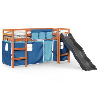 vidaXL Kids' Loft Bed with Curtains Blue 80x200 cm Solid Wood Pine