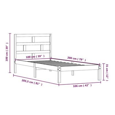 vidaXL Bed Frame without Mattress Black Solid Wood 100x200 cm (810011+814183)