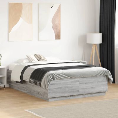 vidaXL Bed Frame with LED without Mattress Grey Sonoma 140x190 cm