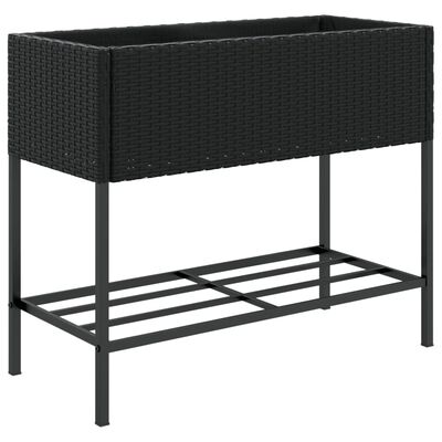 vidaXL Garden Planters with Shelf 2 pcs Black 90x40x75 cm Poly Rattan