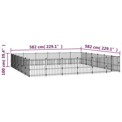 vidaXL Outdoor Dog Kennel Steel 33.87 m²