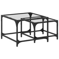 vidaXL Nesting Coffee Tables 2 pcs with Transparent Glass Top Steel