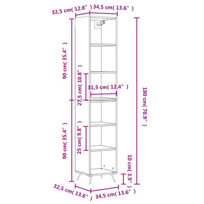 vidaXL Highboard Grey Sonoma 34.5x32.5x180 cm Engineered Wood