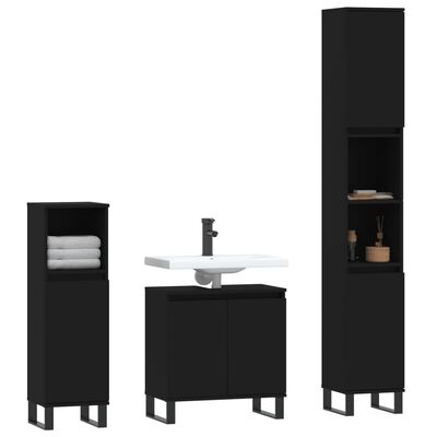 vidaXL 3 Piece Bathroom Furniture Set Black Engineered Wood