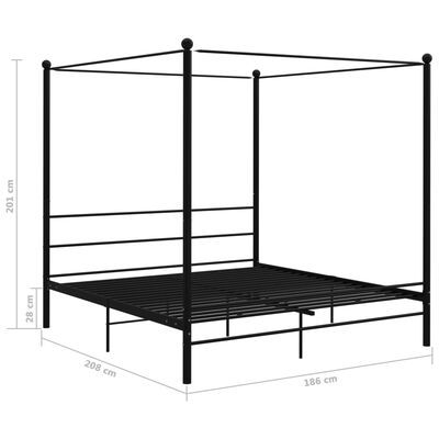 vidaXL Canopy Bed Frame without Mattress Black Metal 180x200 cm Super King