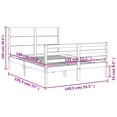 vidaXL Bed Frame without Mattress White Double Solid Wood