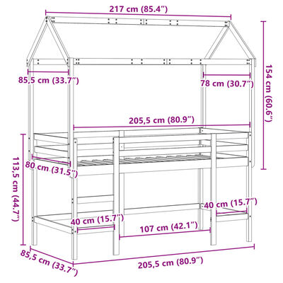 vidaXL Loft Bed with Ladder and Roof without Mattress White 80x200 cm