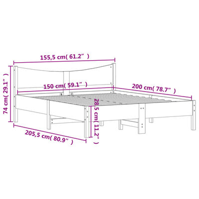 vidaXL Bed Frame without Mattress White 150x200 cm King Size Solid Wood Pine