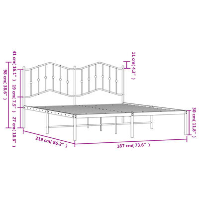 vidaXL Metal Bed Frame without Mattress with Headboard White 183x213 cm