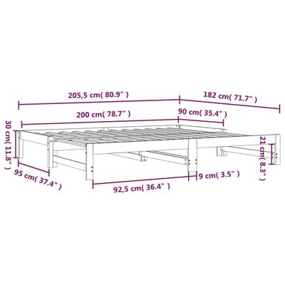 vidaXL Pull-out Day Bed without Mattress Black 2x(90x200) cm