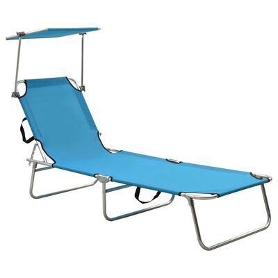 vidaXL Folding Sun Lounger with Canopy Steel Turquoise and Blue