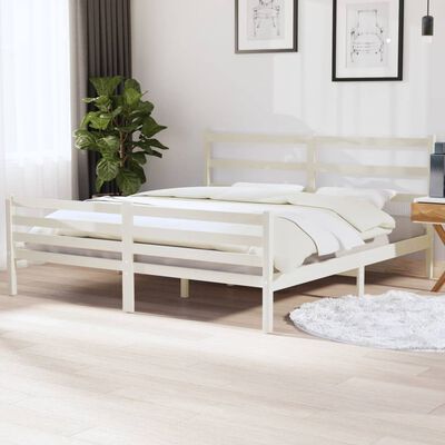 vidaXL Bed Frame without Mattress White Solid Wood Super King