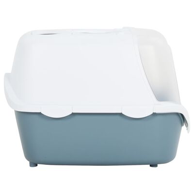 vidaXL Cat Litter Tray with Cover White and Blue 56x40x40 cm PP