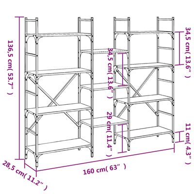 vidaXL Bookshelf Black 160x28.5x136.5 cm Engineered Wood