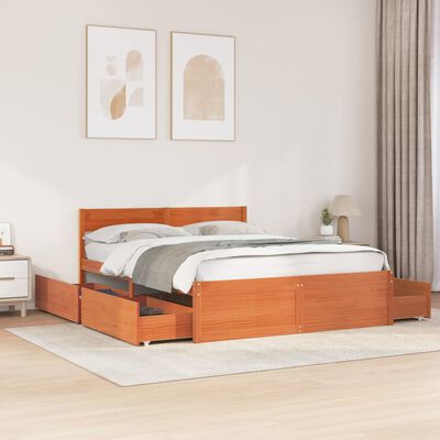 vidaXL Bed Frame without Mattress Wax Brown 150x200 cm King Size Solid Wood Pine