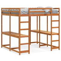 vidaXL Loft Bed with Desk and Ladder Wax Brown 140x200 cm Solid Wood Pine