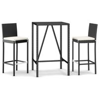 vidaXL 3 Piece Garden Bar Set with Cushions Black Poly Rattan