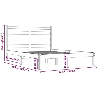 vidaXL Bed Frame without Mattress Black Solid Wood Pine Small Double