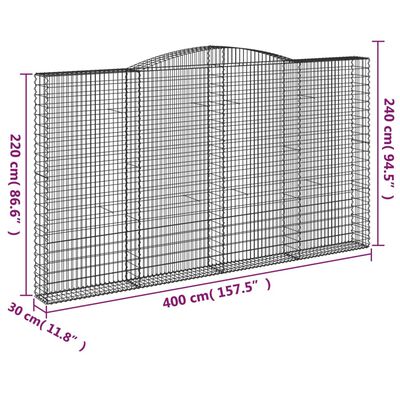 vidaXL Arched Gabion Baskets 25 pcs 400x30x220/240 cm Galvanised Iron